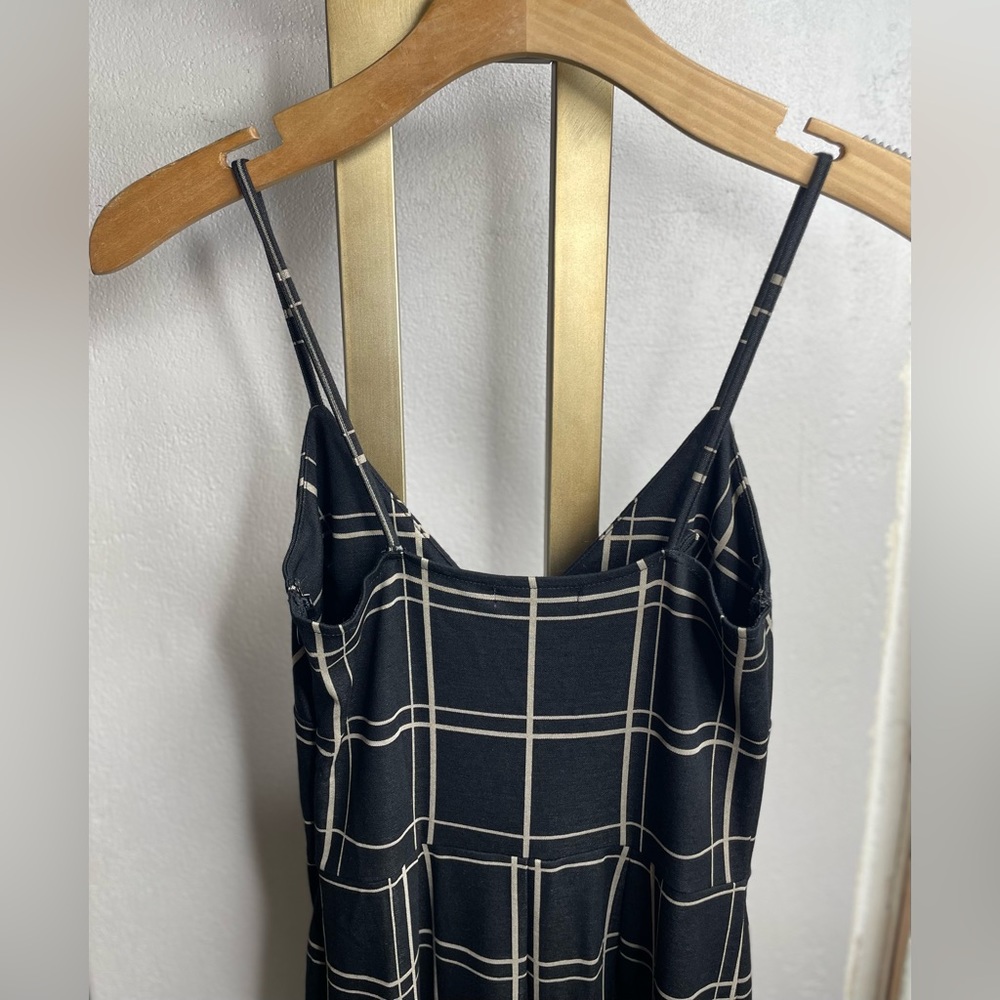 Leith XXS Black & Tan plaid JumpSuit V-Neck Sleeveless W/ Side Zipper - Picture 2 of 8